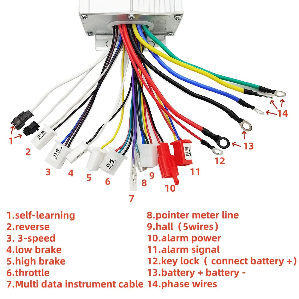 500W BLDC Brushless Square Wave E-Bike Motor Controller 36V 48V 60V for Electric Bicycle, Scooter & Trike