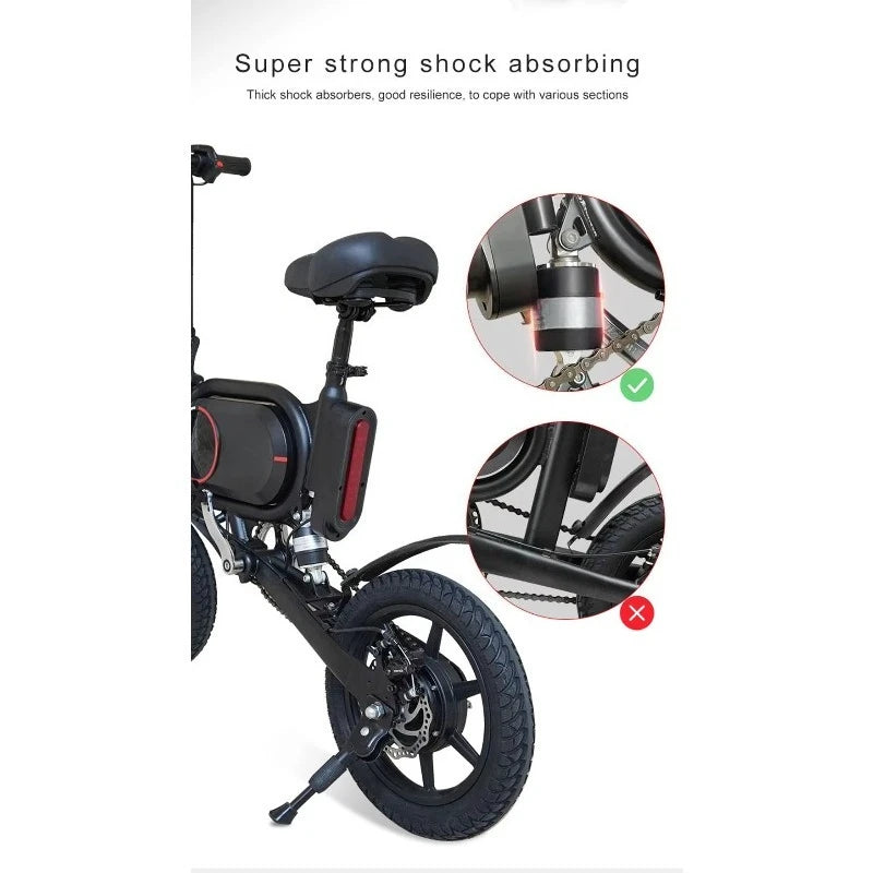 14-Inch Brushless Folding Electric Bike Single Speed Integrated Battery 350W Rear Hub Motor 36V 7.5Ah Lithium Disc Brake