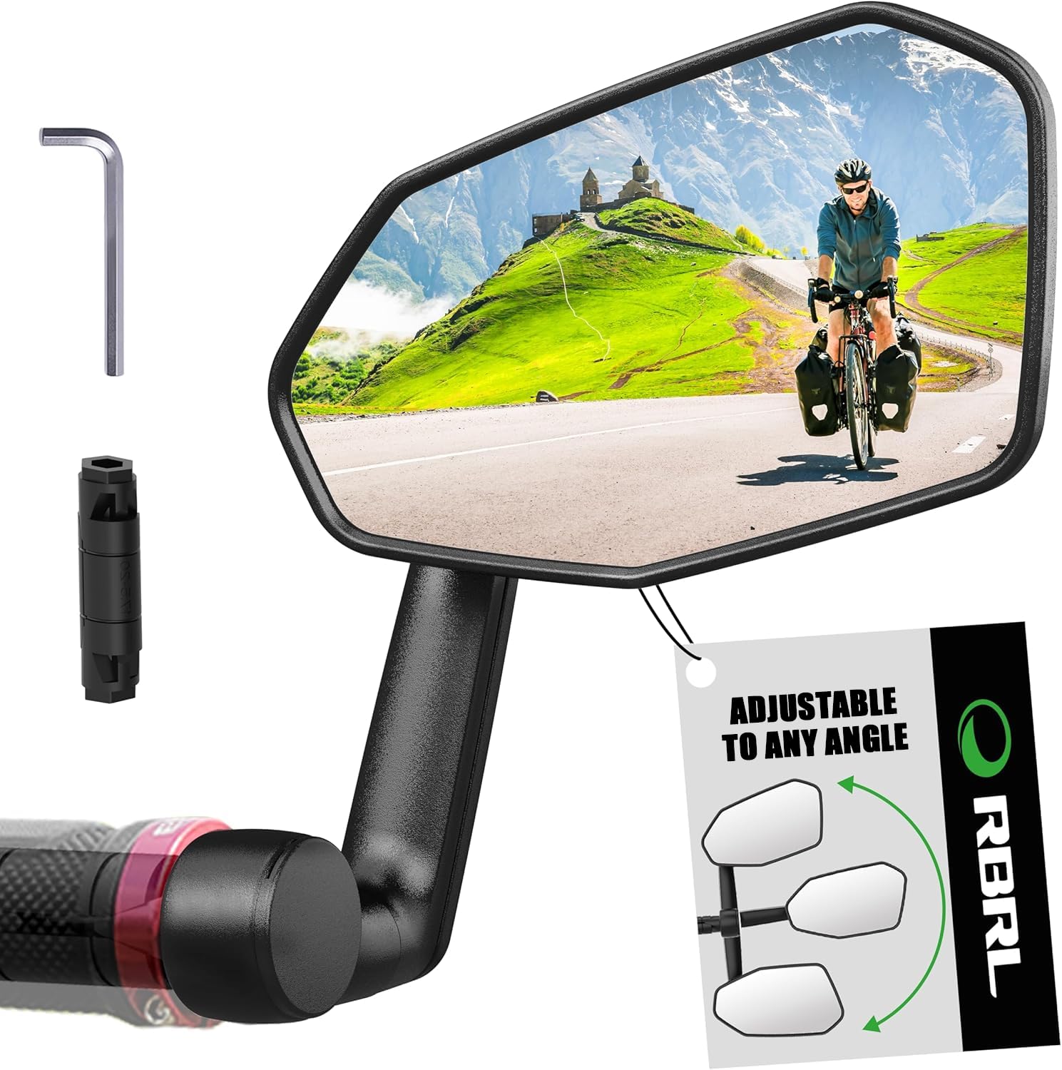 RBRL Bicycle Mirror Extra Large Bike Mirror 360° Adjustable Shatterproof and Durable Bar End Rear View Mirror Bicycle Bicycle Side Mirror for E-Bike (Right)