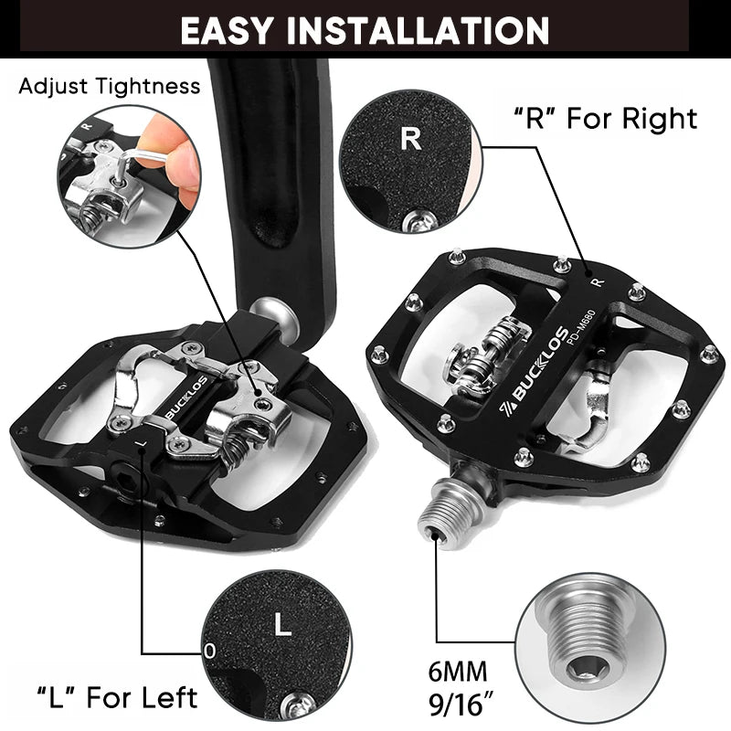 BUCKLOS Mtb Pedals for Bicycle Dual Function Mountain Bike Pedal Platform Clip Flat Pedals for SPD System MTB Bicycle Bike Part