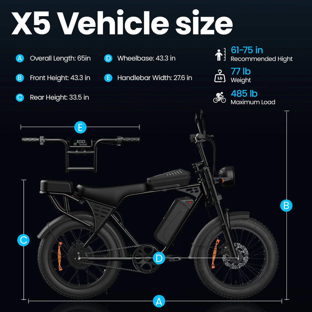 20" Electric Mountain Fat Tire E Bike For Adults, 750W Peak Motor Commuter Ebikes, 48V 15.5AH High Capacity Battery, 37.9 Miles 4Hour Fast Charging, Gears Adults Electric Motorcycles Bicycle
