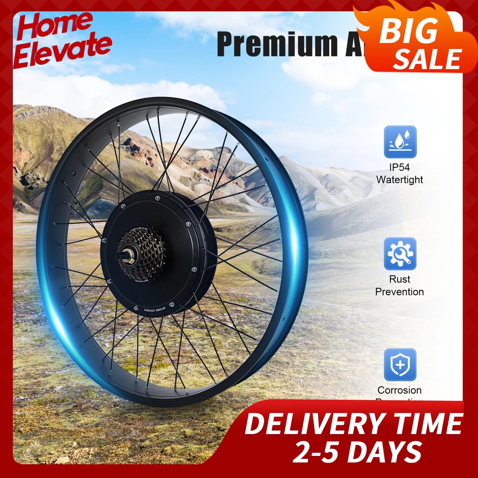 48V 1500W Electric Bike Conversion Kit 26" Snow Tire Rear Wheel Rotating Hub Motor LCD Display Controller Bag for E-Bike DIY