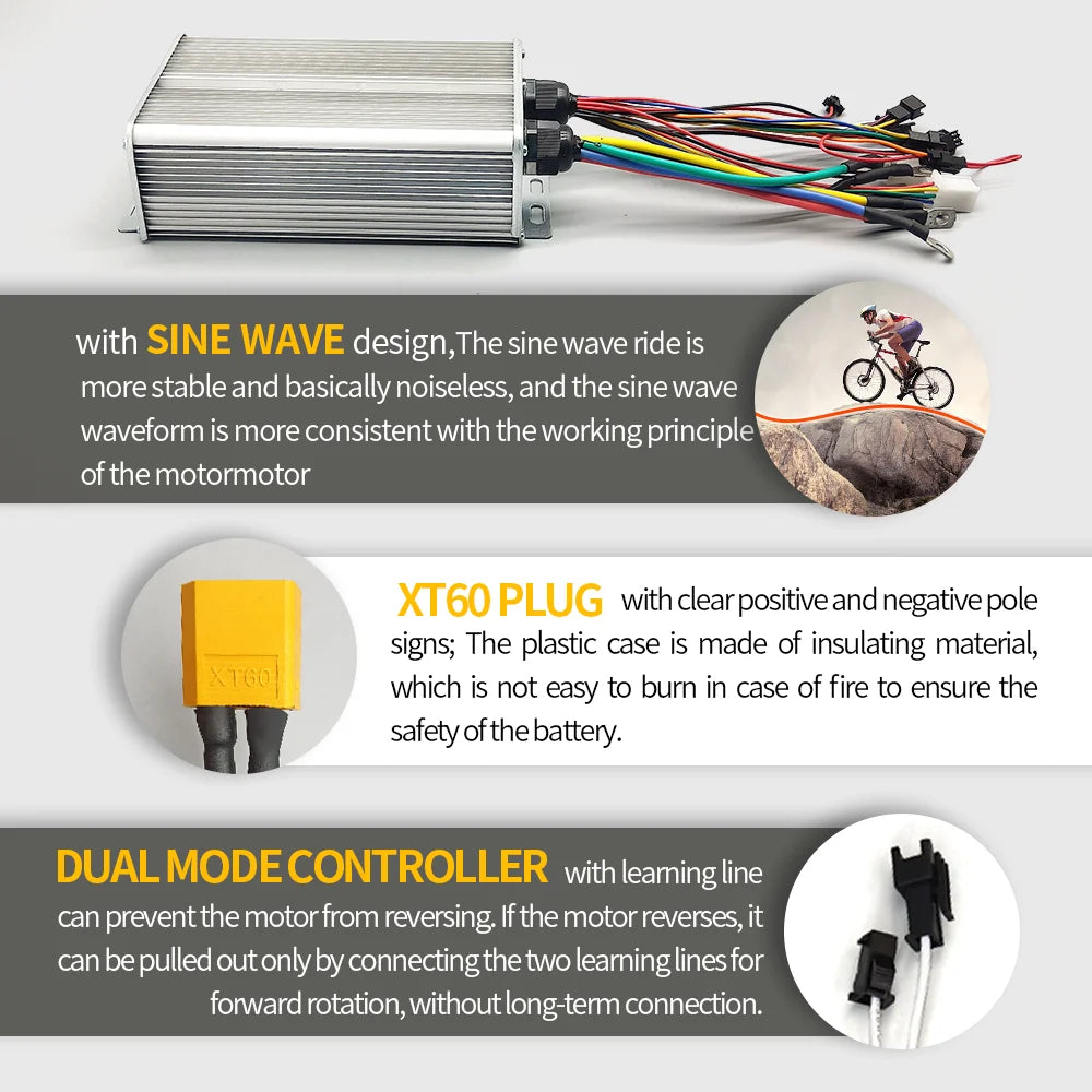 Ebike With Learning Function 17A26A30A35A 40A 45A 60A 80A Sine Wave 36V-72V Controller Three Mode Controller of Electric Bicycle