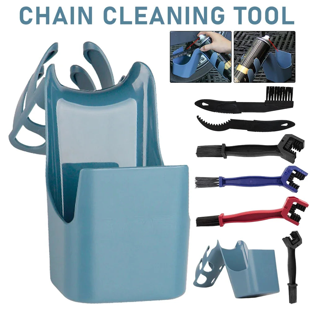 4-in-1 Motorcycle Chain Cleaning Kit Oil Storage Box Anti Spray Scrubber Lubrication Tool for Bike Chain Maintenance