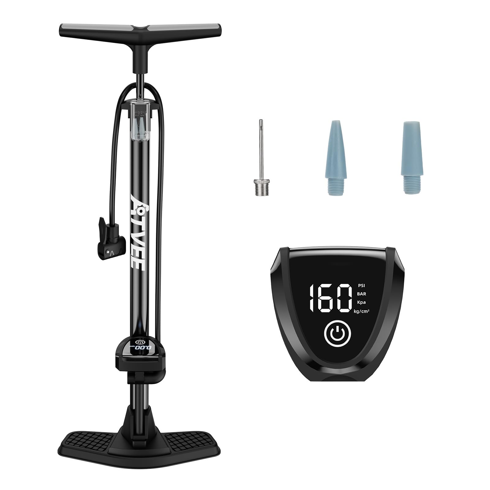 Bike Pump with Electronic Screen 25” Height Full Size Bicycle Pump with 160 PSI High Pressure Bike tire Pump with Presta and Schrader Valve Bike Air Pump for Bike Tires Balls，Bike Pumps…