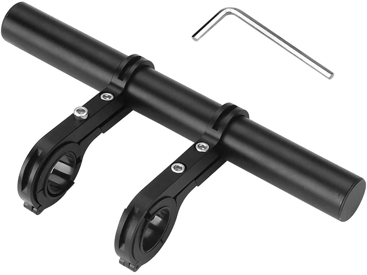 Bicycle Handlebar Extension 20cm Multifunction Double Bike Handlebar Extender Aluminum Alloy Bracket Extension Flashlight Holder Bicycle Accessories with Screwdriver for Bicycle Speedometer Light