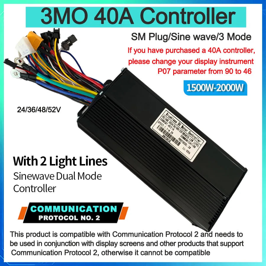 Ebike With Learning Function 17A26A30A35A 40A 45A 60A 80A Sine Wave 36V-72V Controller Three Mode Controller of Electric Bicycle
