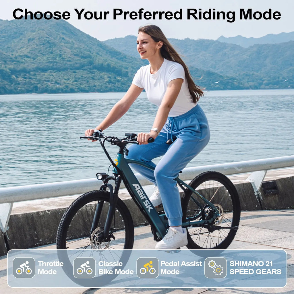 GT900 Electric Bike for Adults 24", Electric Mountain Bike Equipped with 400W(748W Peak) Motor, 25MPH Max Speed, 36V 13Ah Removable Battery, Shimano 7 Speed & Front Suspension for Off-Road Mountain Riding