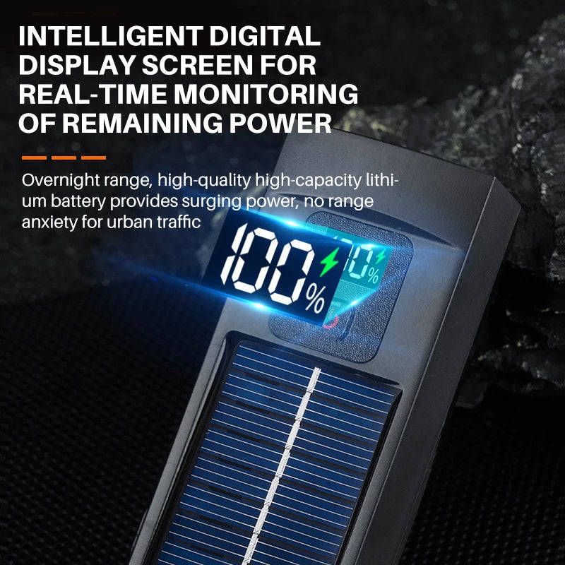 Multi-function Mountain Road Bike Light Digital Display Waterproof Solar Charging Riding Light Bicycle Head Light