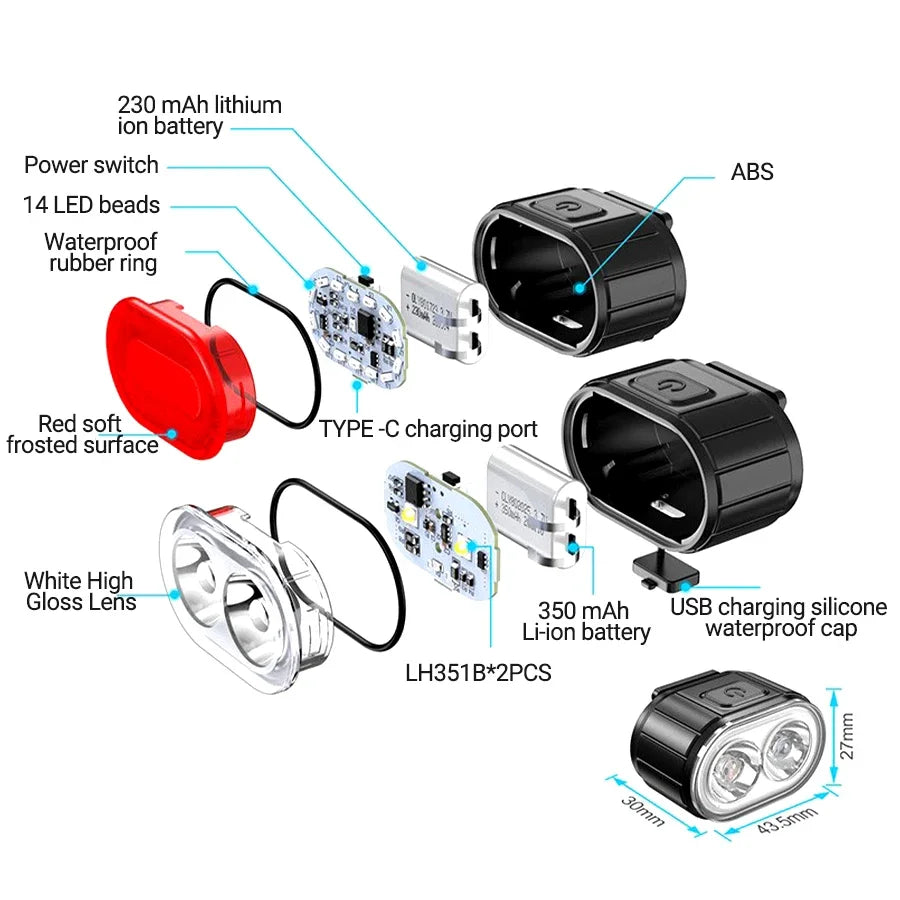 Cycling Bicycle Front Rear Light Set Bike USB Charge Headlight Light MTB Waterproof Taillight LED Lantern Bicycle Accessories