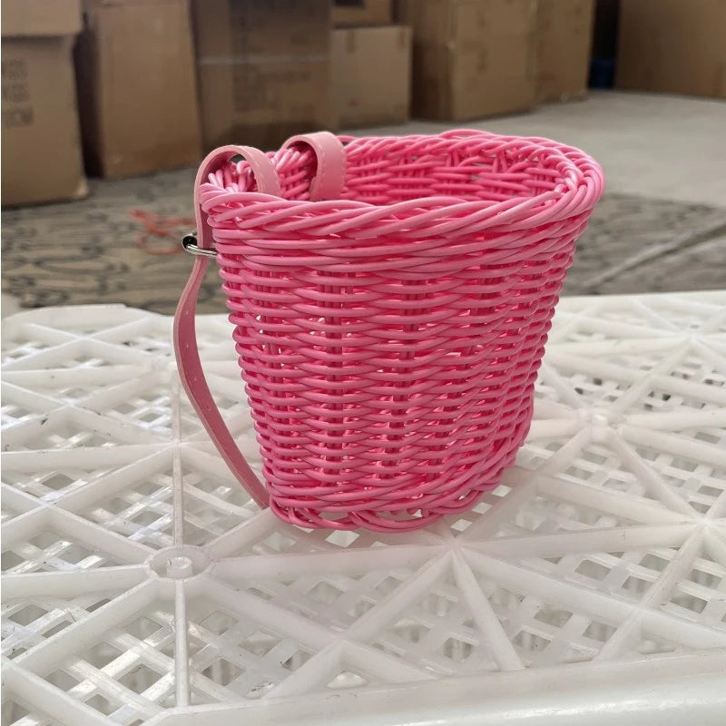 Removable Waterproof Rattan Bike Basket Woven Front Handlebar Storage Pannier Kid Bicycle Carrier Gear