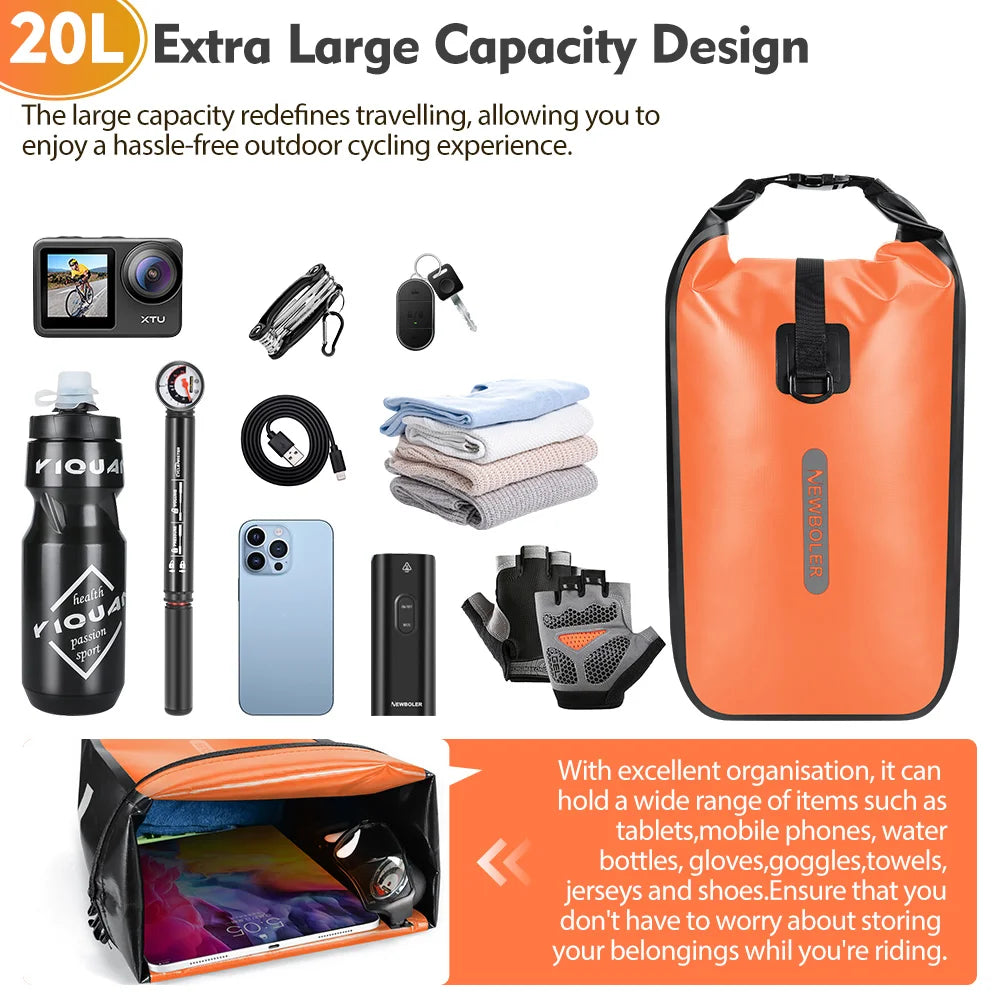 NEWBOLER 10L 20L Waterproof Cycling Bicycle Front Fork Bag Quick Release Bike Rear Seat Trunk Bag Bike Bag Bicycle Accessories