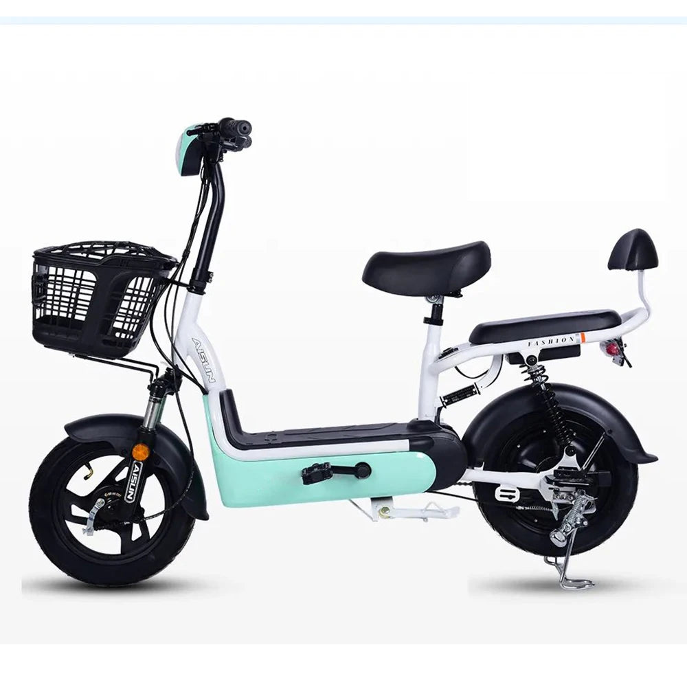 2024 Cheap Electric Bicycle 350W 48V Step Through 14 Inch Electric Cycle Electric Bike Scooter With Pedal