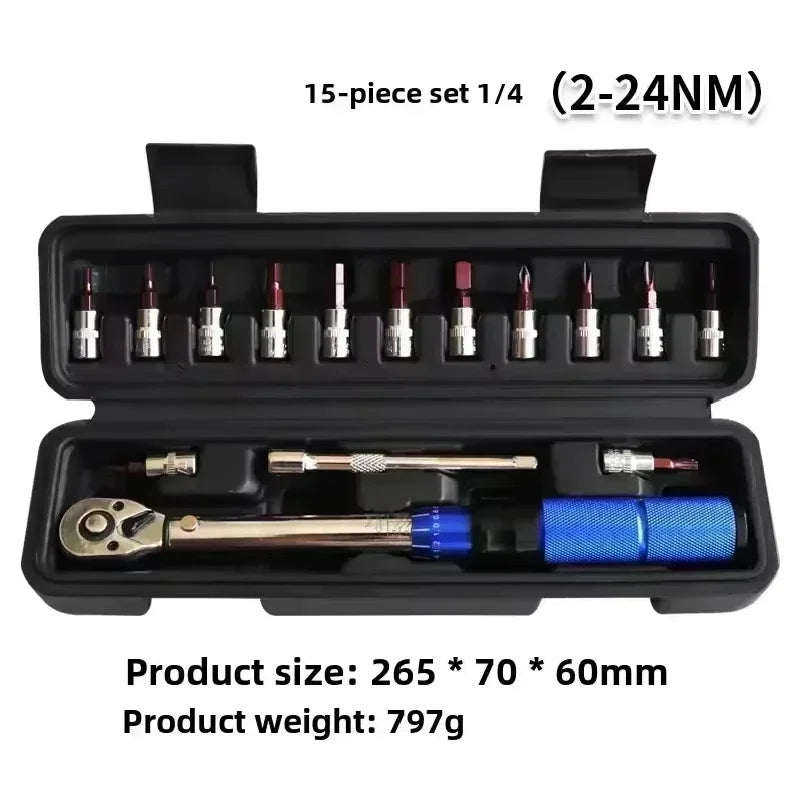 15-Piece 1/4" Torque Wrench Set 2-24Nm – Bi-Directional Hex Wrench Bicycle & Moto Repair Tools