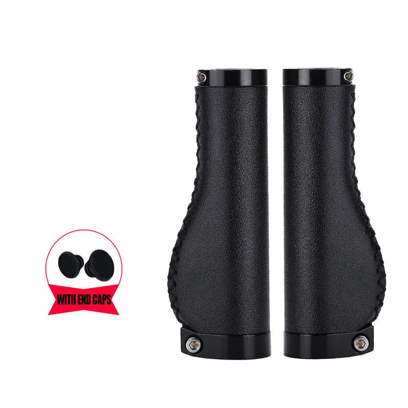 PU Leather Bike Handlebar Grips Vintage Hand Stitched Bicycle Grips Shock Absorbing Handlebar Grip for Bike Cycling Accessories