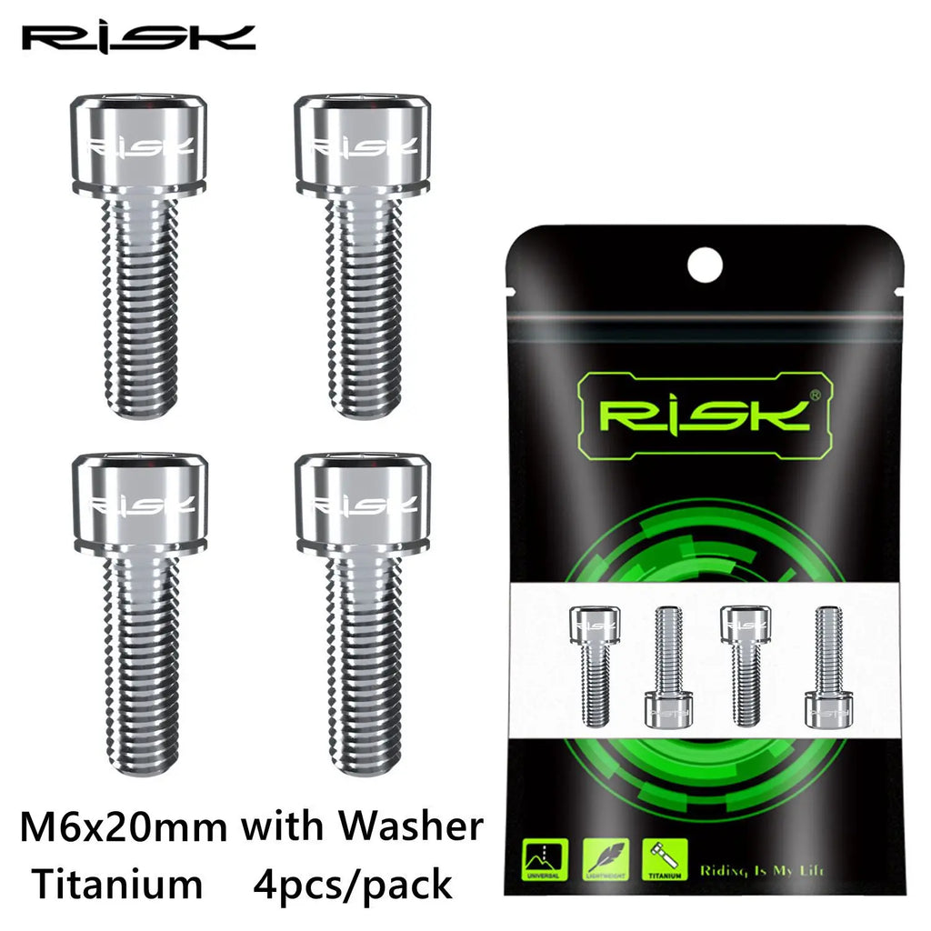 RISK 4PCS M6x18/20mm Bicycle Disc Brake Fixed Bolts with Washer Titanium Mountain Bike Brake Caliper Clamp Cycling Accessories