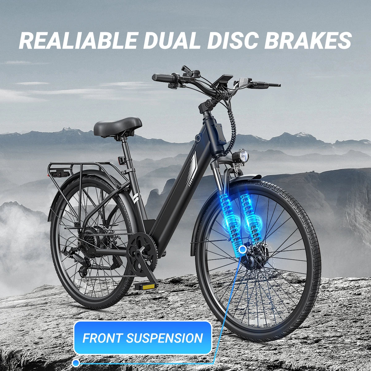 【1 Year Warranty】DYU C7 Electric Bicycle Peak 1000W Motor 480WH Lithium Battery Electric Bike 26 Inch city E bike，UL2849