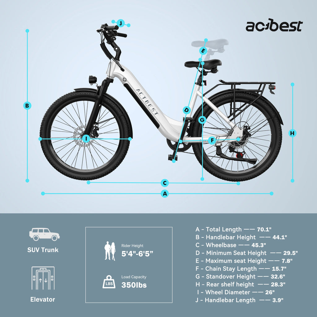 ActBest Core 2.0 ST  26" Electric Bike for Adults, 1200W Peak Motor 48V 10.4Ah Battery, 28MPH 55 Miles, 7-Speed Electric Bicycle with Front Suspension, with Free Bike Lock