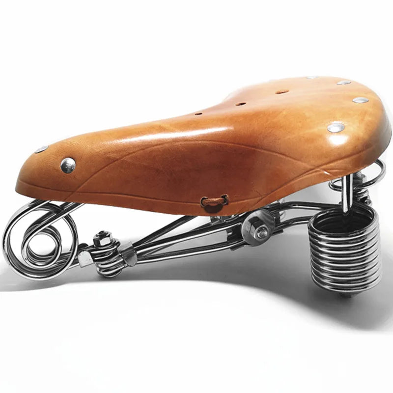 G46 Retro Bike Saddle Cycling 100% Cowhide Saddle Reinforced Spring Metal Frame Old Style  Bicycle Saddle Vintage