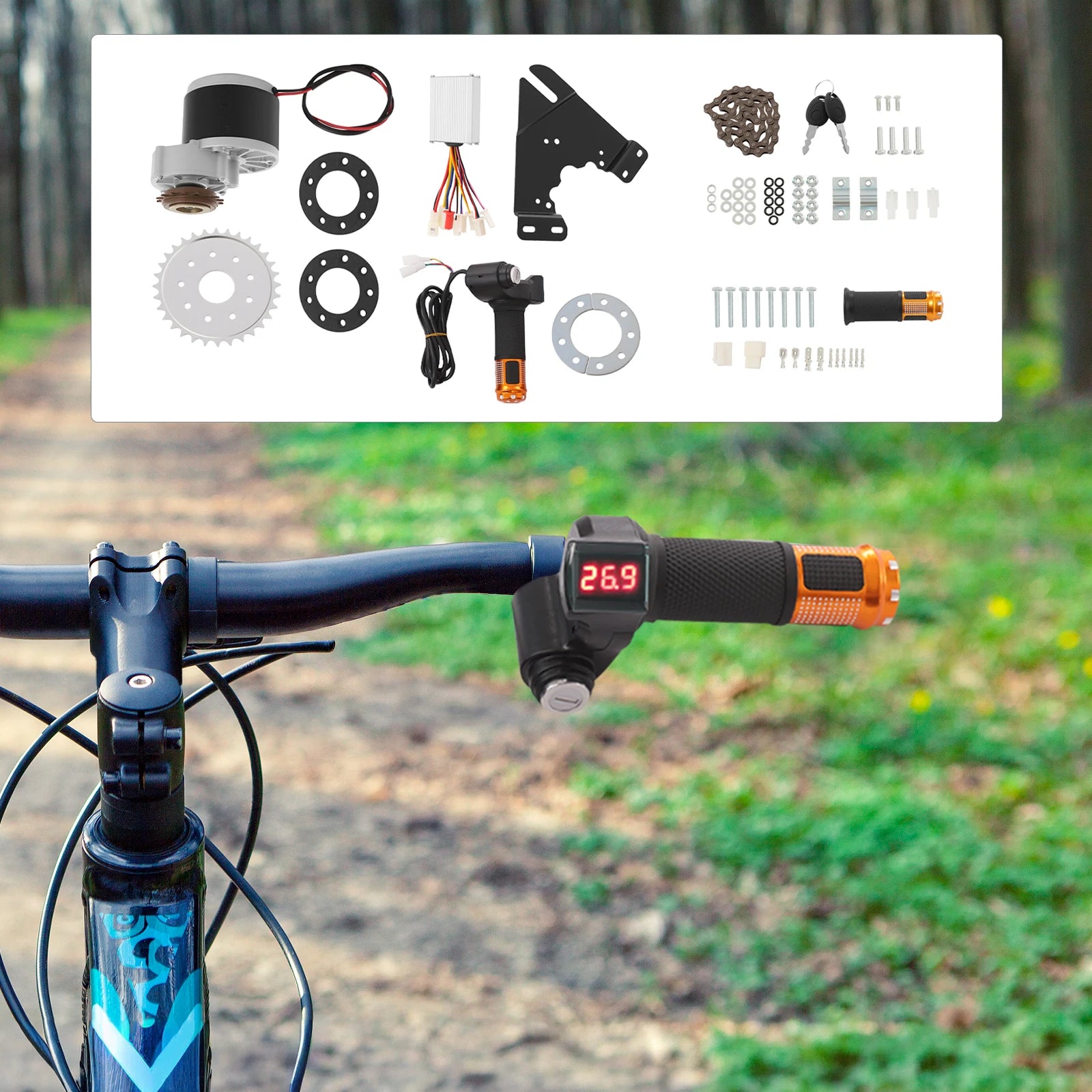 24V 250W Electric Bike Conversion Kit，Brushed Pure Copper Motor，E-Bike Modification Kit with LED Display,Easy Installation