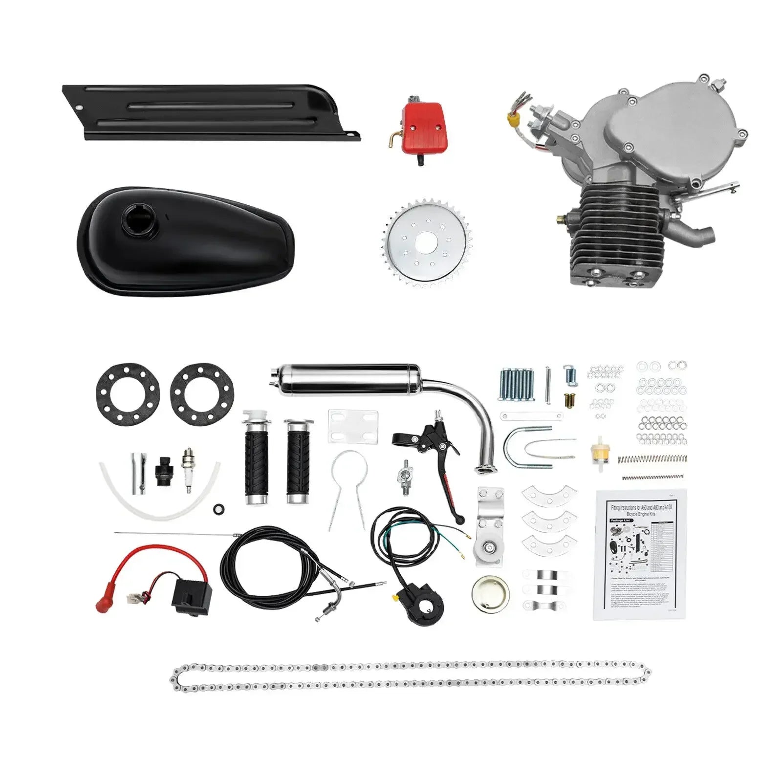 2-Stroke 100CC Bicycle Engine Kit Gas Motorized Bike Motor Full Set CDI Ignition