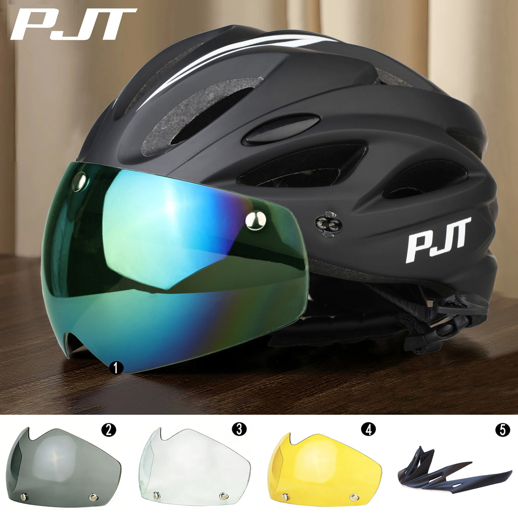PJT Bicycle Helmet 4 In 1 With Magnetic Attraction Goggle Len /Sun Visor Safety Helmet Adult Bike Helmet Road MTB Cycling Helmet