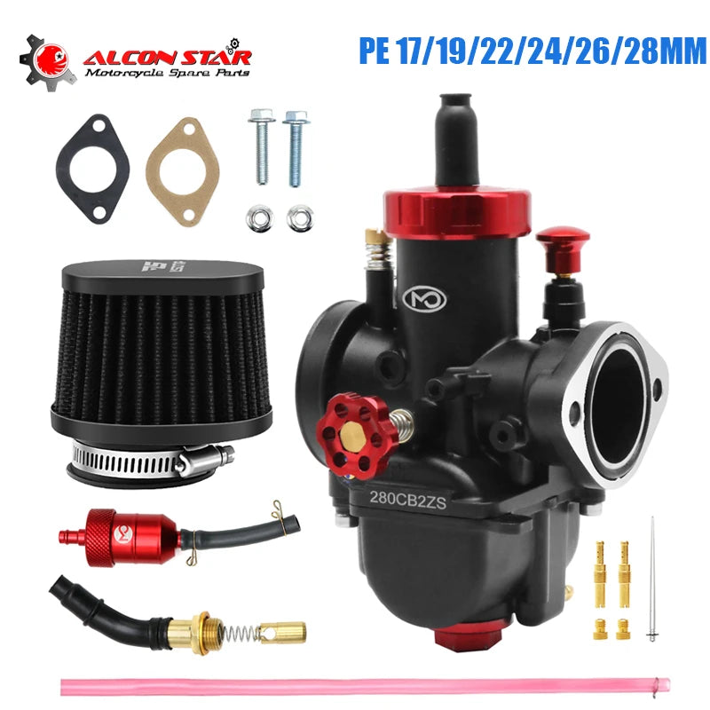 PWK PE 17-28mm 2T/4T Carburetor with Carb Jets for Dirt Bike, Cub & Scooter