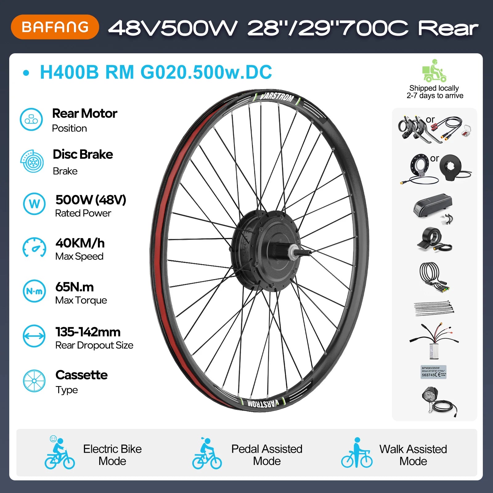 BAFANG 250W-1000W 36V 48V Hub Motor E-Bike Kit – 20-700C Cassette Disc/V-Brake Varstrom eBike Conversion