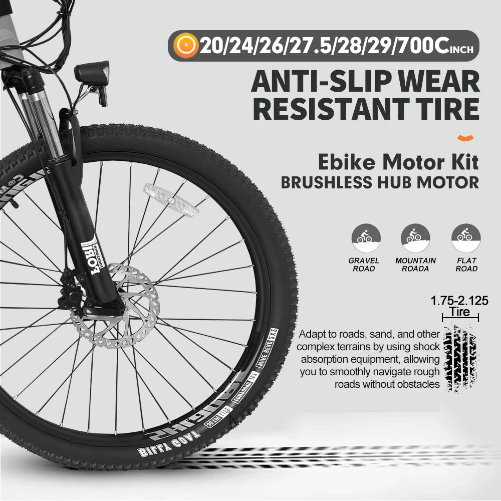 48V 1500W Brushless Rear Cassette Hub Motor E-Bike Conversion Kit – 20-29" 700C Wheel