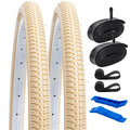 YUNSCM 2-PCS 26x1 3/8 (37-590) Beige Bike Tires and 26x1 3/8" Heavy Duty Bike Tubes Schrader Valve with 2 Rim Strips Compatible with 26 x 1 3/8 26x1 3-8 Bike Bicycle Tires and Tubes (Y-1072)