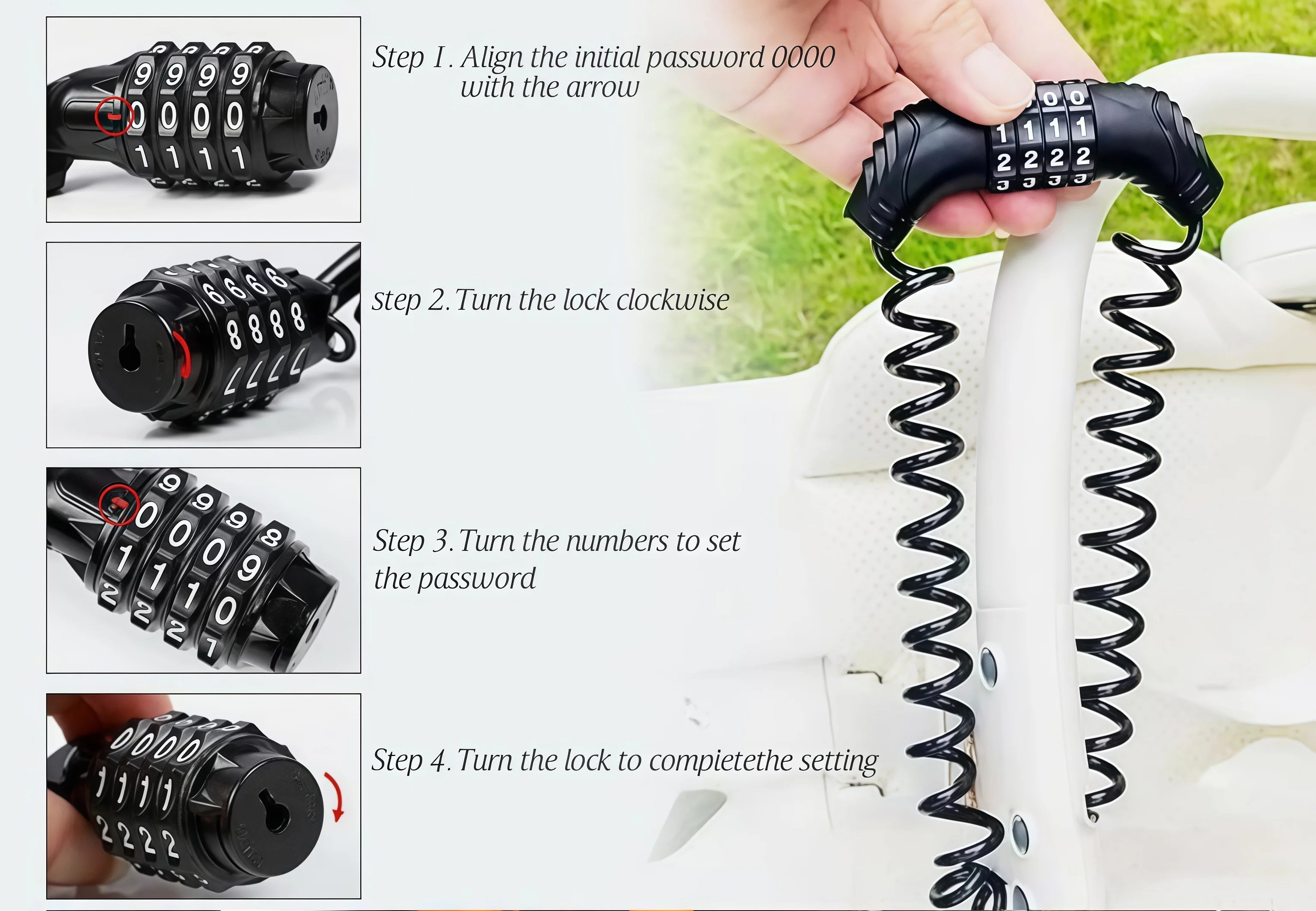 4 Digit Password Cable Lock 59 Inch General Retractable Anti Theft Helmet Bike Scooter Stroller Luggage Outdoor Safety Accessory