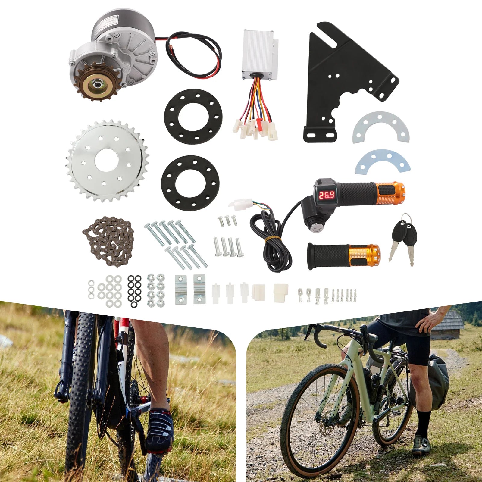 24V 250W Electric Bike Conversion Kit，Brushed Pure Copper Motor，E-Bike Modification Kit with LED Display,Easy Installation