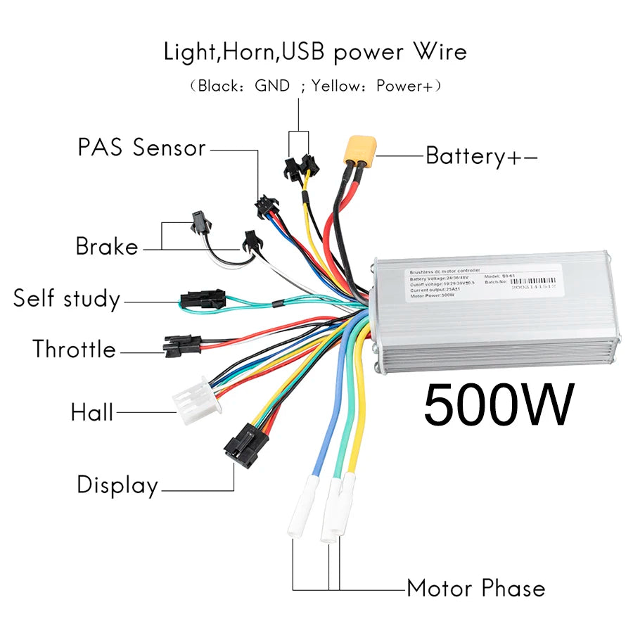 24V 36V 48V 250W-500W Electric Bike Controller with Display – E-Bicycle Conversion Kit Accessory