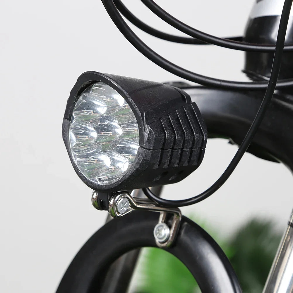 E-Bike Headlight Horn 2 In 1 Electric Scooter Front Light 9LED 18W 36V 48V 60V Bicycle Safety Flashlight Switch Night Cycling