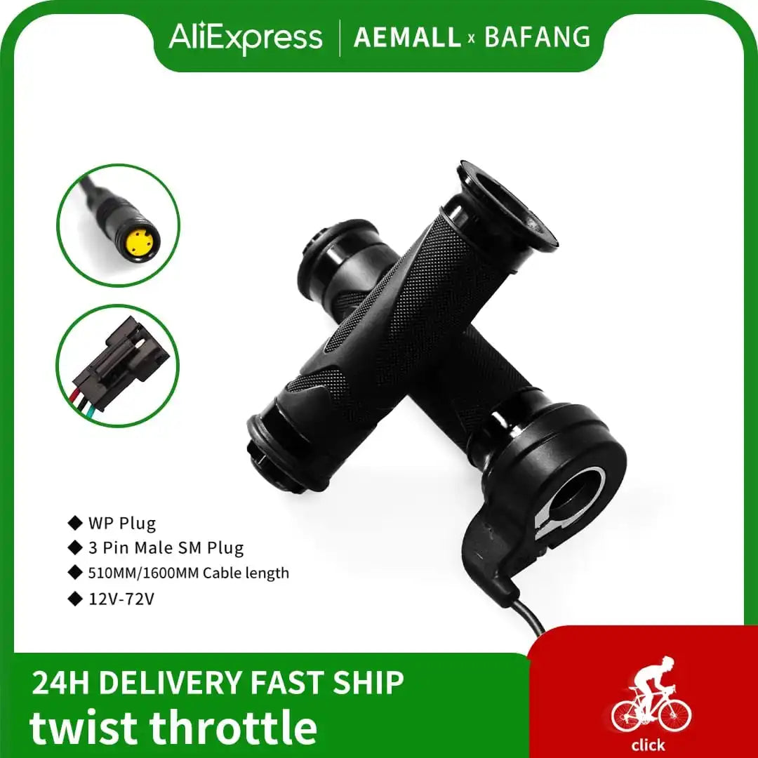 Electric Bike Throttle Grip 24V 36V 48V Waterproof Connector E Bike Twist Throttle for Bafang Motor Electric Bicycle Accessories