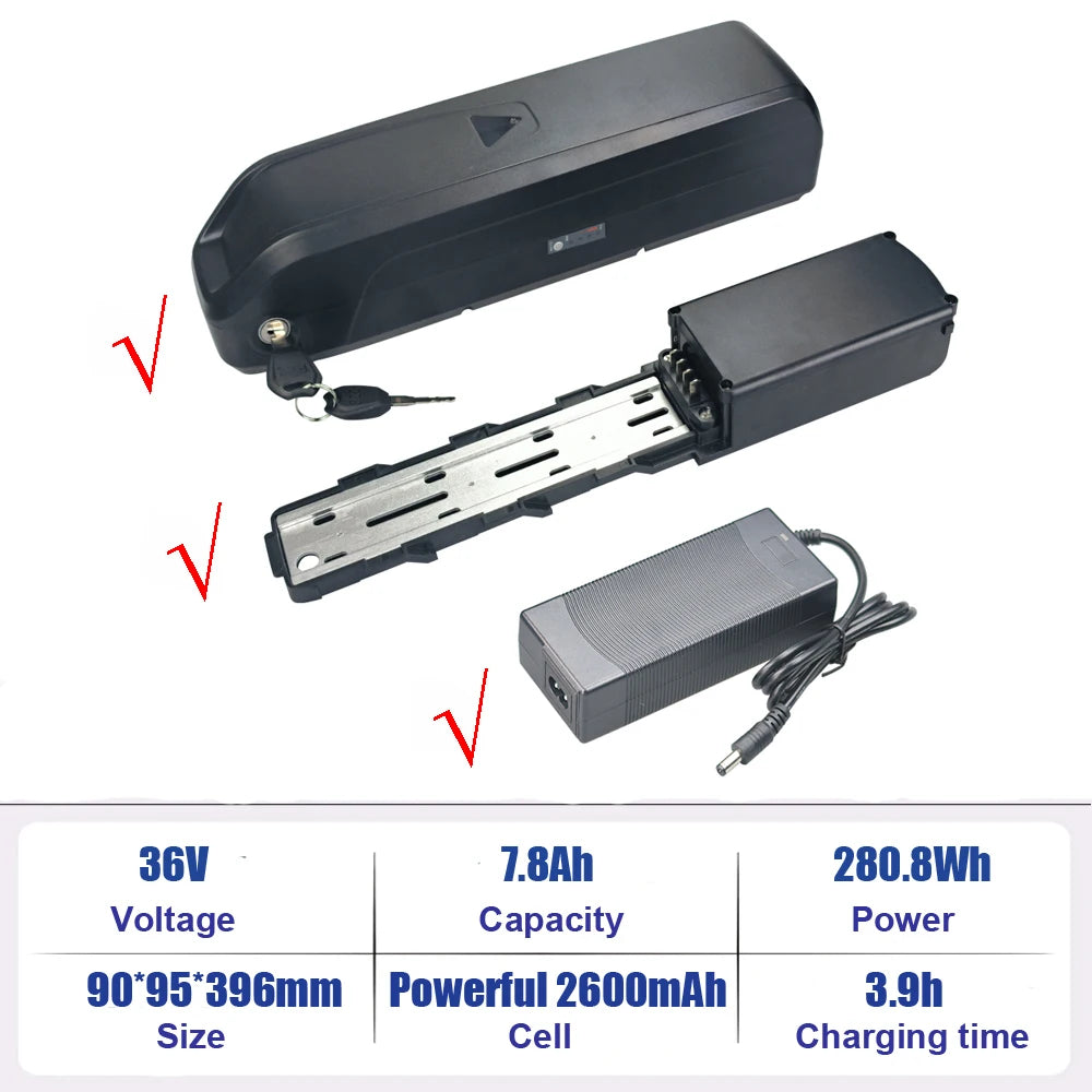 JT-EBB10-01 Lithium ion Battery 36V 10.4Ah 7.8Ah E-Bike Battery for Samebike SY26 Varun Altus 24'' TotGuard 26'' Electric Bike