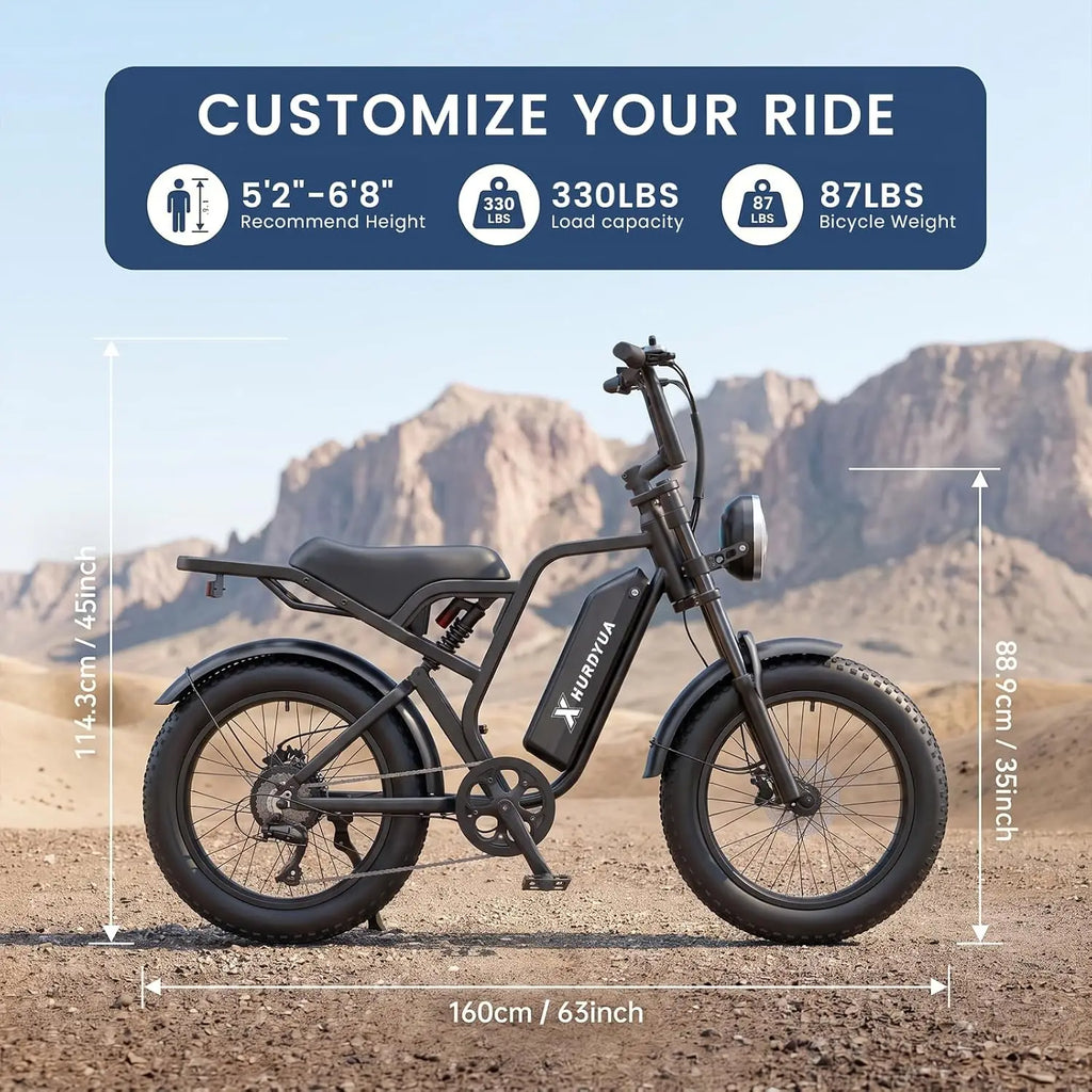 Electric Bike for Adults, 1500W Peak Motor，48V 15Ah，Removable Battery | 20" Fat Tire All-Terrain E-Bike, Dual, Customized