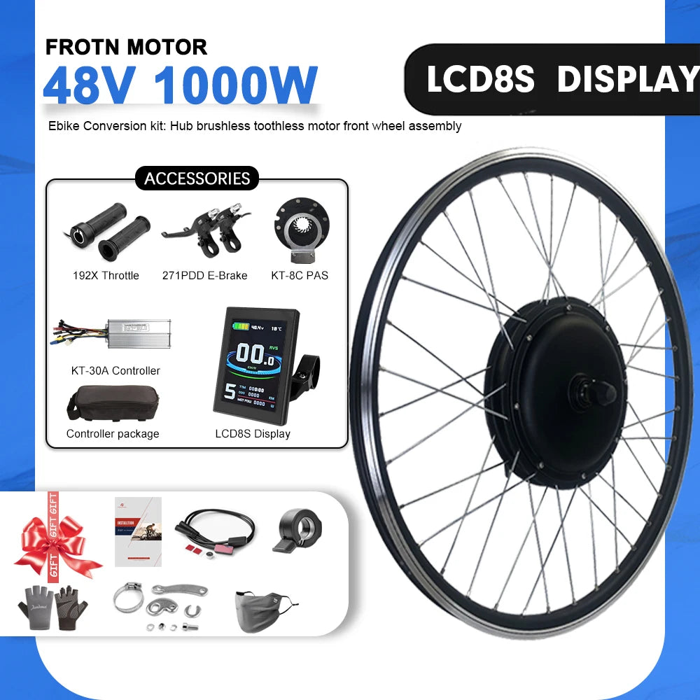 48V 1000W Electric Bicycle Conversion Kit 20-29inch dropout 100mm Front Brushless hub motor Wheel with kt display for E-Bike Kit