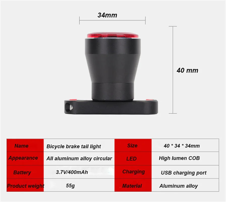 Q5 Bicycle Smart Brake Sensing Tail Light Bike Saddle Rear Light Waterproof Lamp LED USB Charging Cycling Taillight Accessories
