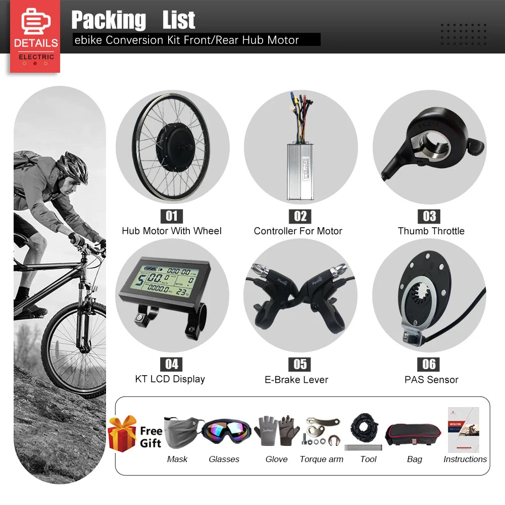 48V 1500W Brushless Rear Cassette Hub Motor E-Bike Conversion Kit – 20-29" 700C Wheel