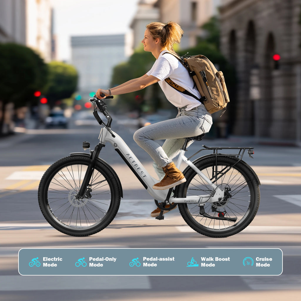 ActBest Core 2.0 ST  26" Electric Bike for Adults, 1200W Peak Motor 48V 10.4Ah Battery, 28MPH 55 Miles, 7-Speed Electric Bicycle with Front Suspension, with Free Bike Lock