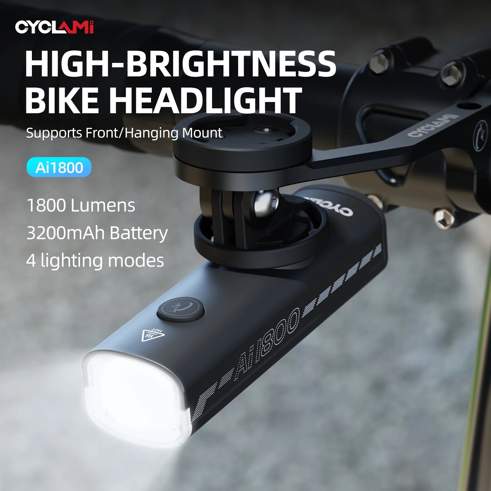 CYCLAMI 1200/1800 Lumen Bicycle Headlight Ultra-lightweight Hanging Front Light Lamp Aluminum Alloy MTB Road Bike AI1200 AI1800
