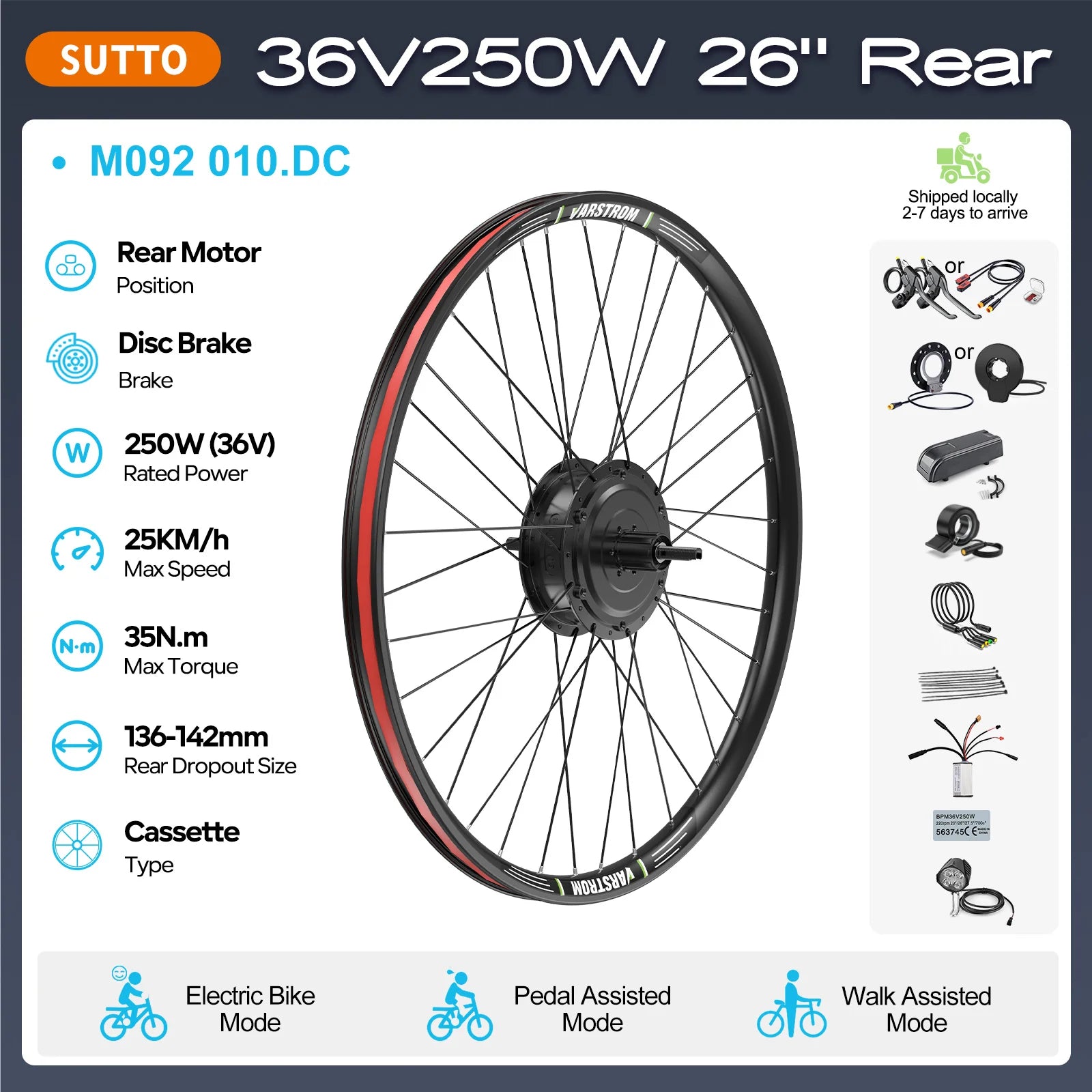 BAFANG 250W-1000W 36V 48V Hub Motor E-Bike Kit – 20-700C Cassette Disc/V-Brake Varstrom eBike Conversion