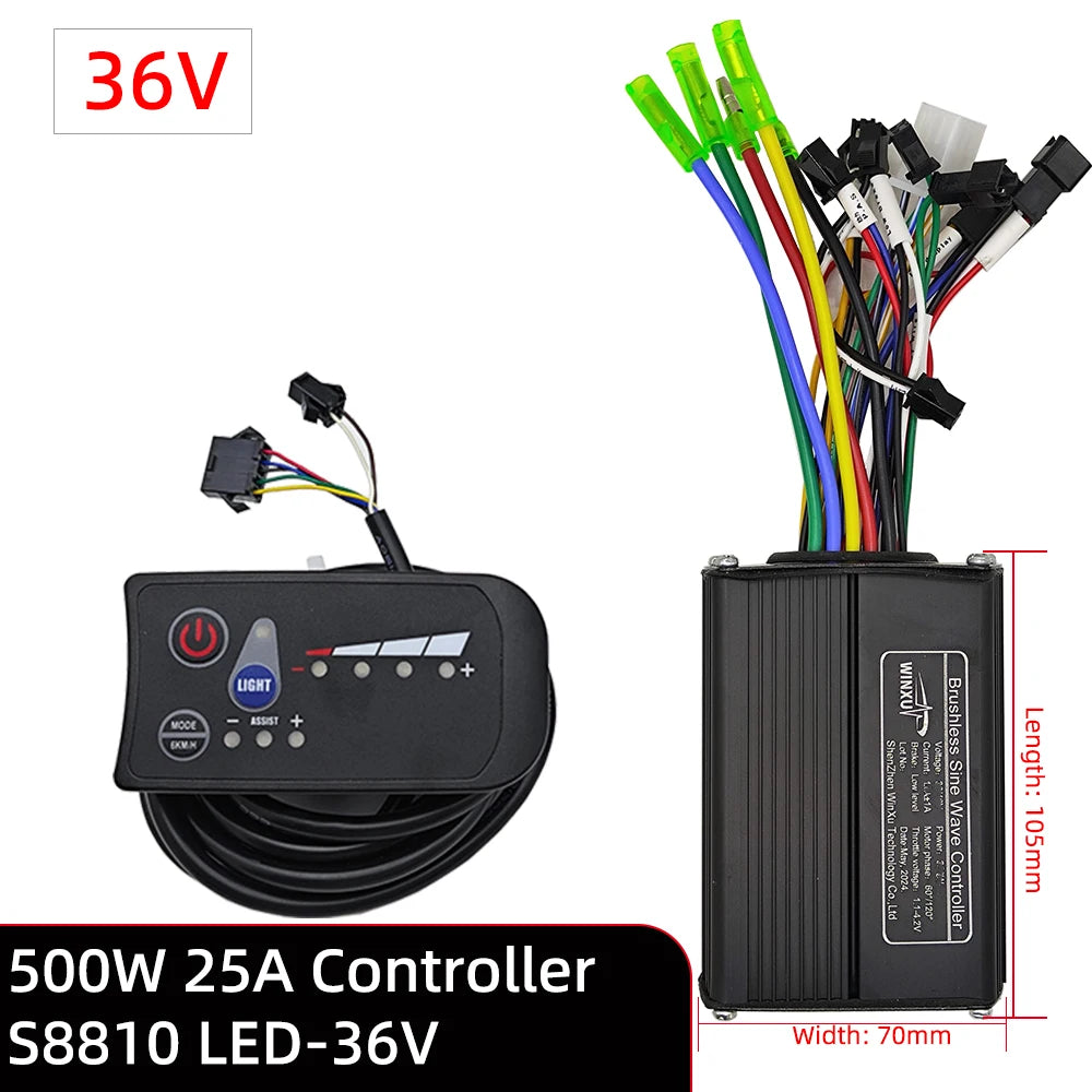 24V 36V 48V 500W FOC Sine Wave E-Bike Controller with S810 LED Panel for High Speed Electric Scooter & Bicycle
