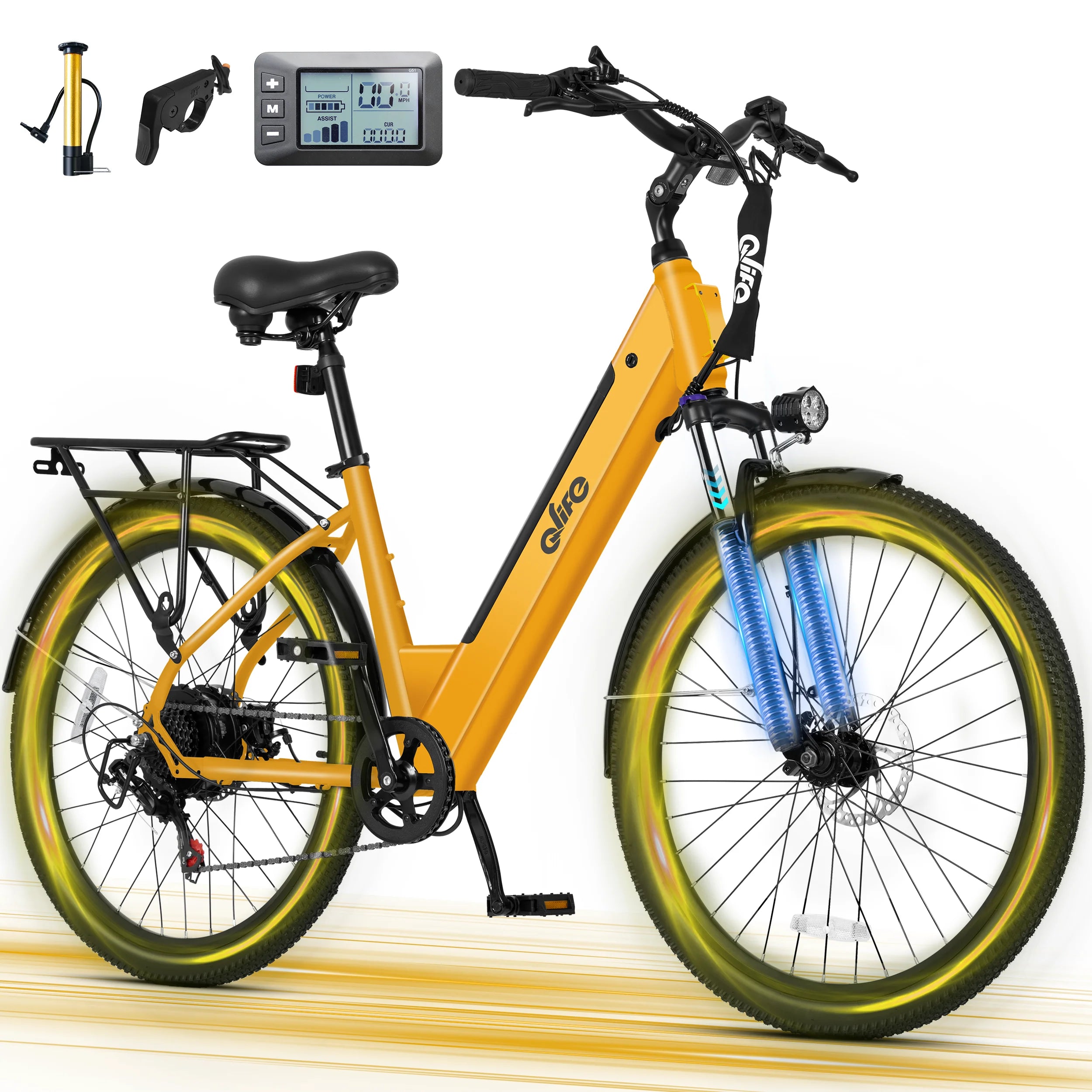 Qlife Cityone 2.0  26" Electric Bike for Adults, 1200W Peak Motor 48V 10.4Ah Battery, 28MPH 55 Miles, 7-Speed Electric Bicycle with Front Suspension