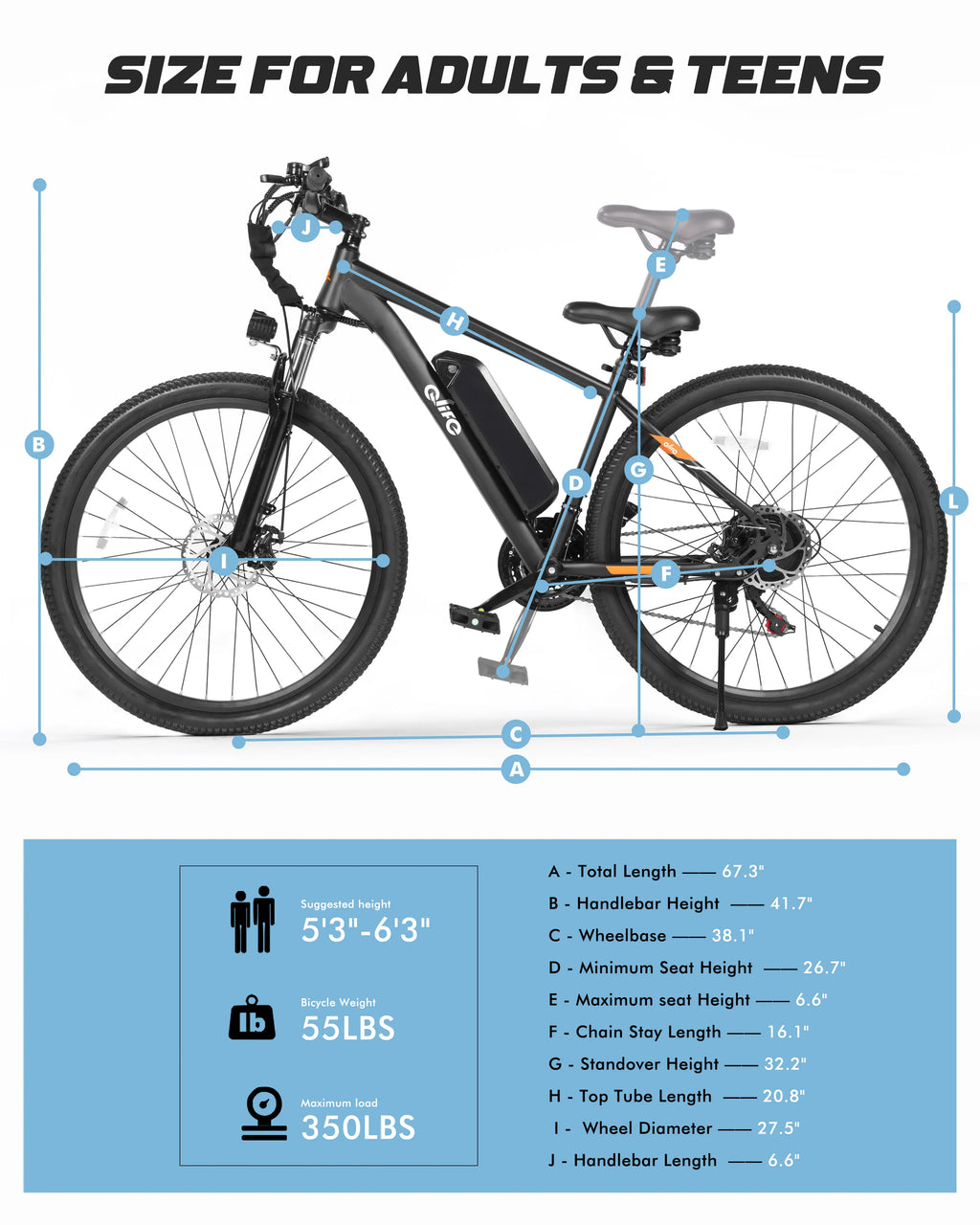 Qlife Racer Electric Bike for Adults, Peak 1200W 48V 10.4Ah,  27.5" Tire Electric Mountain Bike, 28MPH 55 Miles Off-road Electric Bicycle, 21-Speed