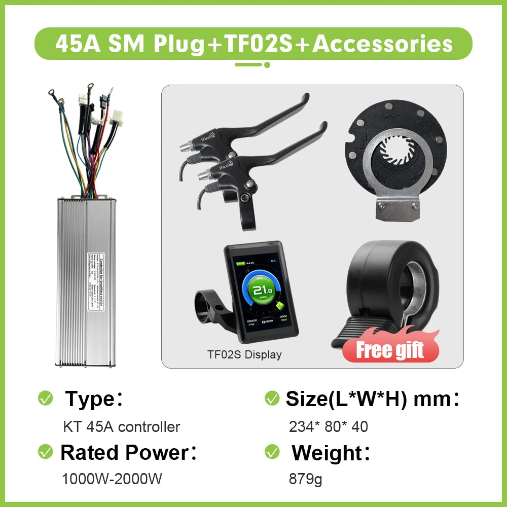 Electric Bike Sine Wave 36V/48V/52V 45A KT Controller with LCD Ddisplay For Ebike Conversion Kit Compatible1000W-2000W Motor