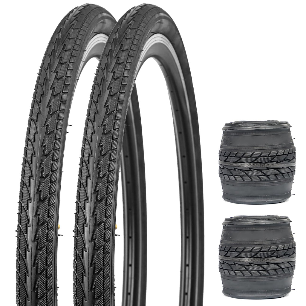 WEEROCK 26 x 1.75 Inch Bike Two Pack Bicycle Black Tires Folding Bead Tires Compatible with 26 Inch City Bike Lady Bicycle Cruiser Bikes Black