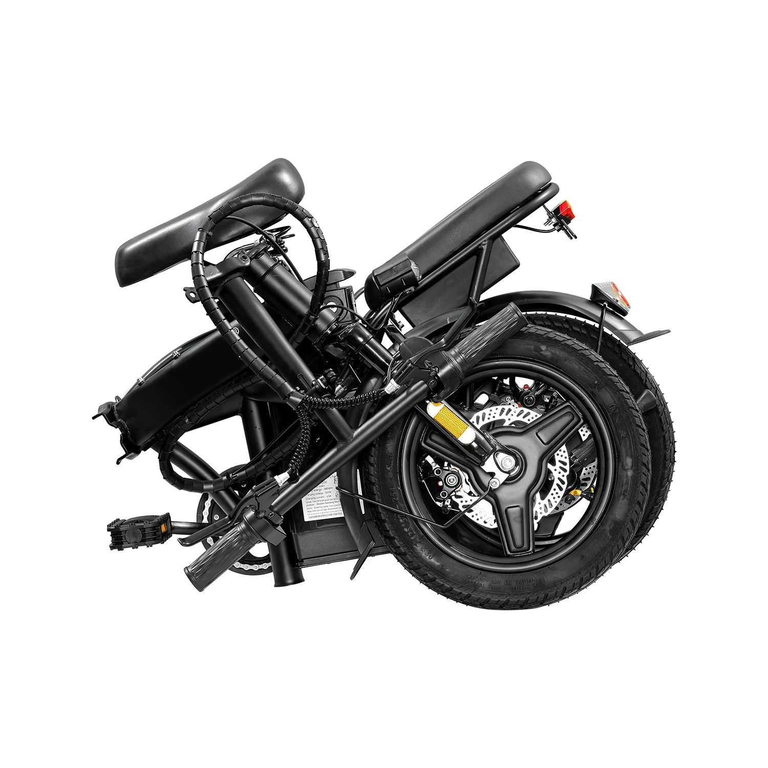T5 14-inch Foldable Electric Bike 48V 750W Peak Power 20MPH 499Wh Long Range Lightweight Ebike with Dual Disc Brake And Basket for Adult Commute 22 Miles