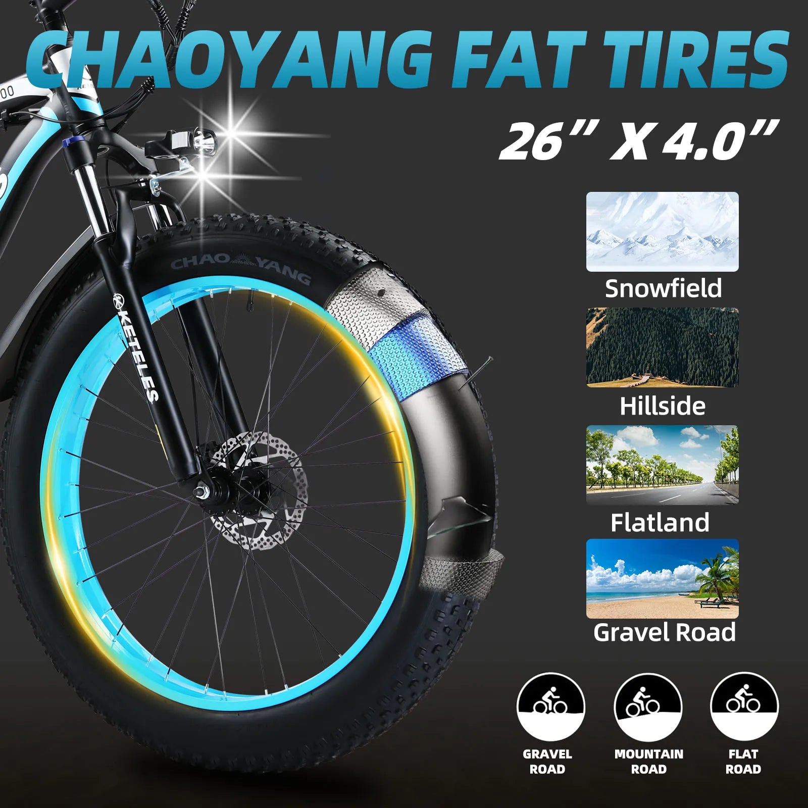 26" Inch Fat Tire E-Bike 48v/15AH Lithium Battery KETELES K800 Mountain Electric Bike Disc Brake Electric Bicycle For Adults